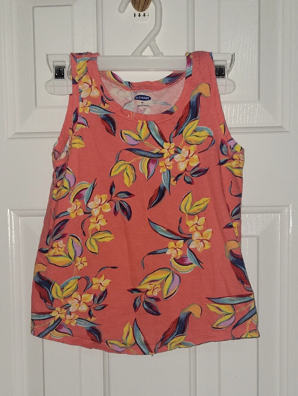 Old Navy Kid's Coral Floral Tank with Yellow & Teal Accents Sz 5T